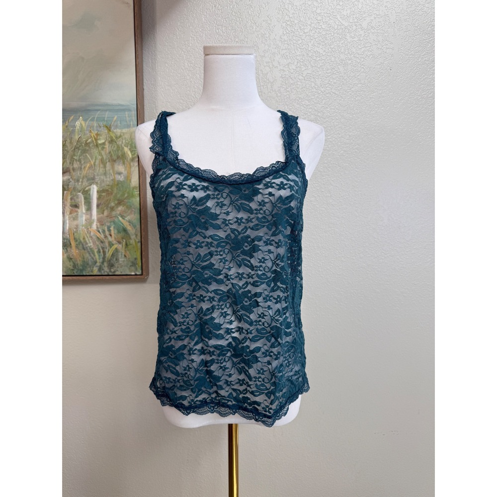 Adore Me Teal Floral Lace Sheer Camisole Tank Top Large Scalloped Trim
